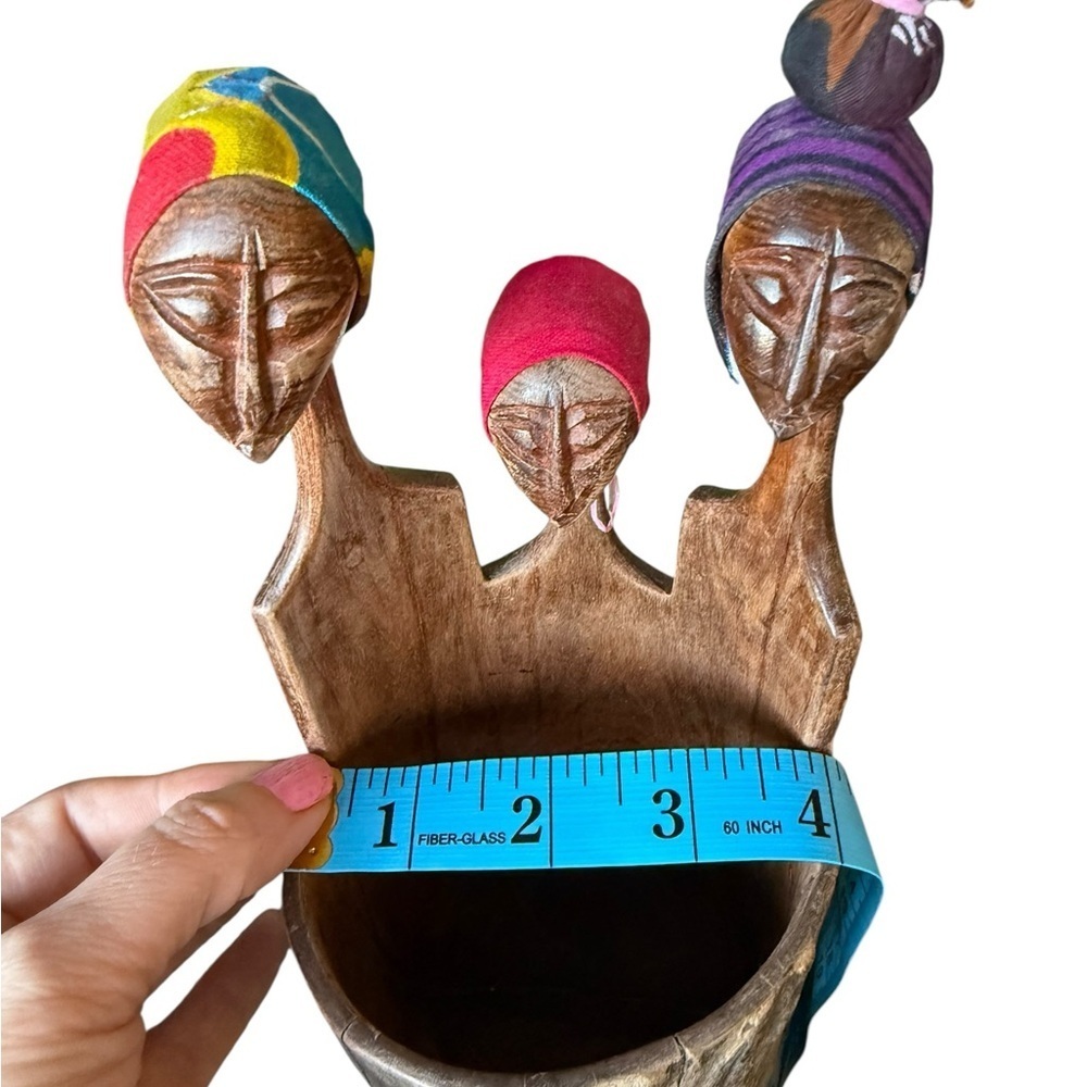 Hand Carved African Women Wood Sculpture Pencil Holder Folk Art Mozambique Style - Picture 10 of 14